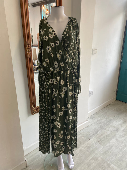 Joules Green Floral Print Long Dress Size 14