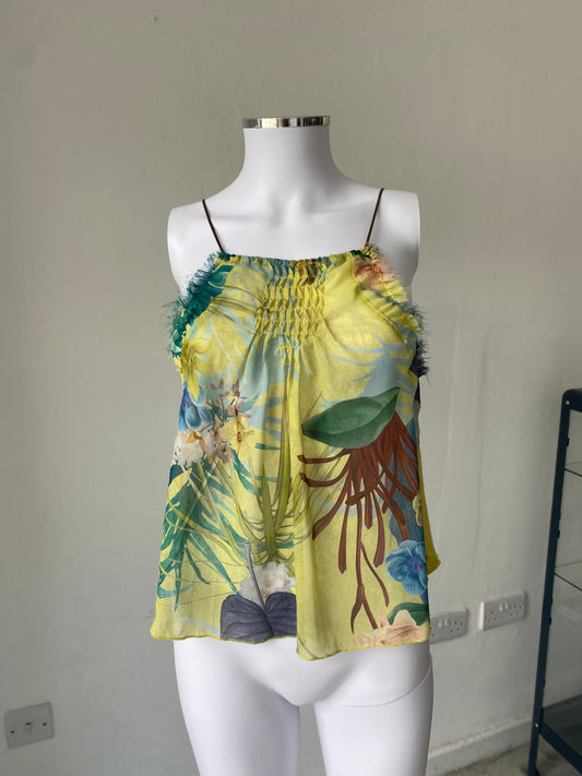 Zara Yellow Floral Top with Chain Straps Size 8