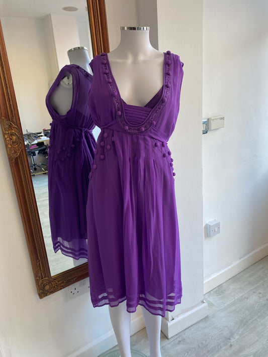 Marlene Birger Purple Dress with Pom Poms Size 14