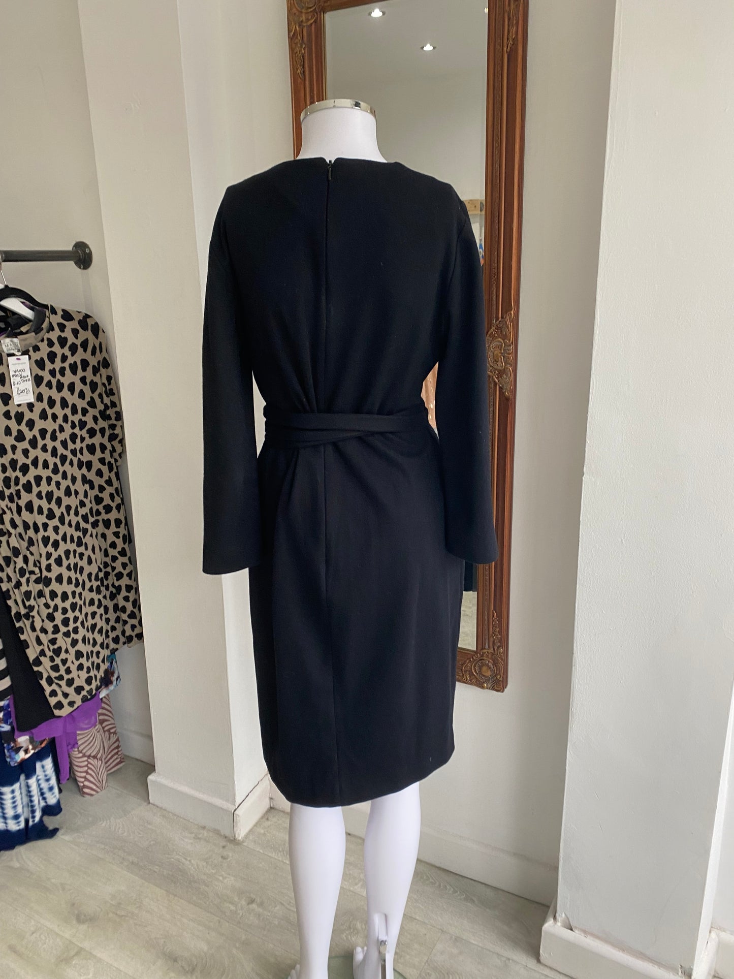 Hobbs Black Felt Dress with Tie Belt Size 12