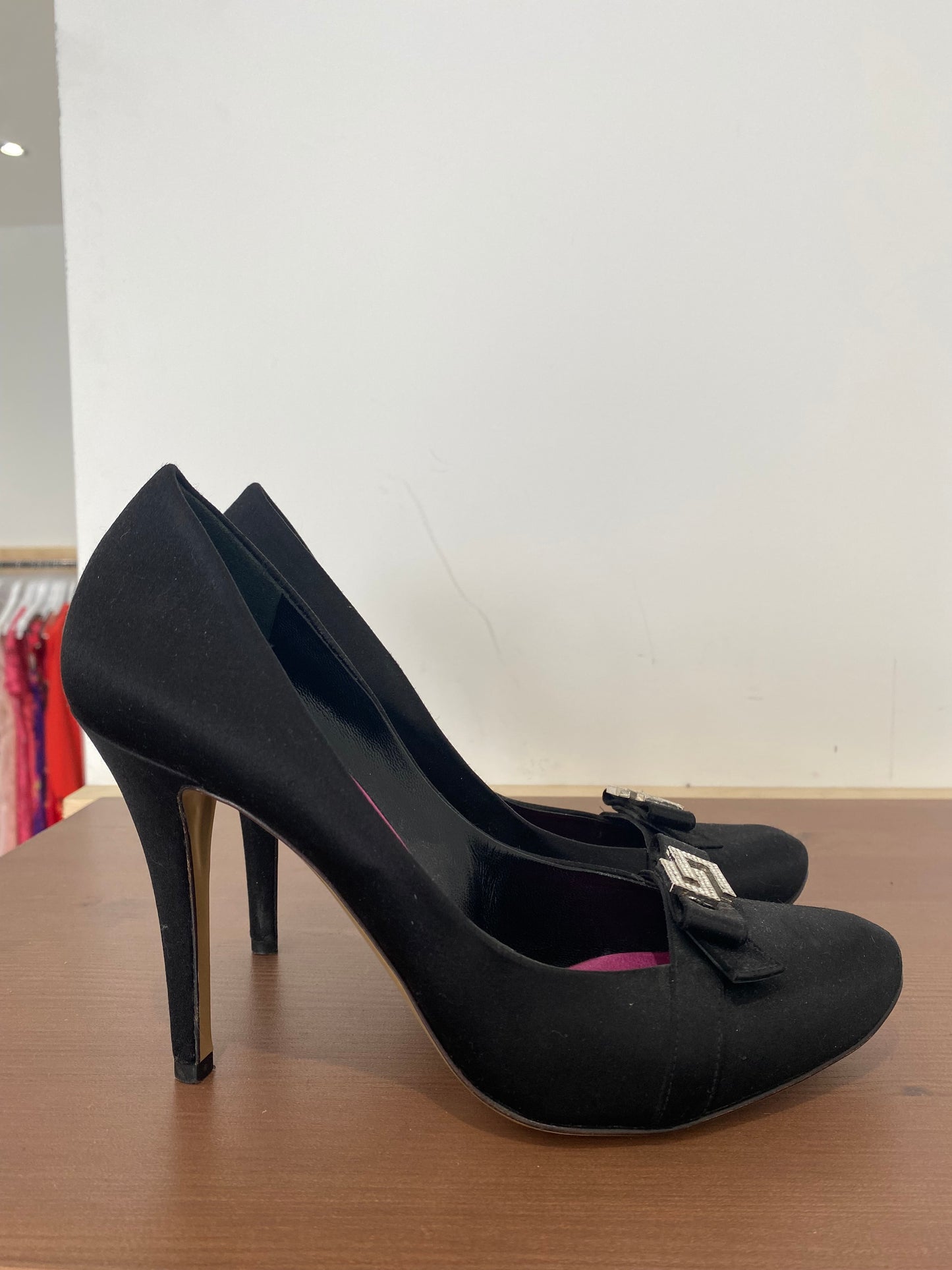 Karen Millen Black Fabric Shoes with Diamanté Detailing Size 4