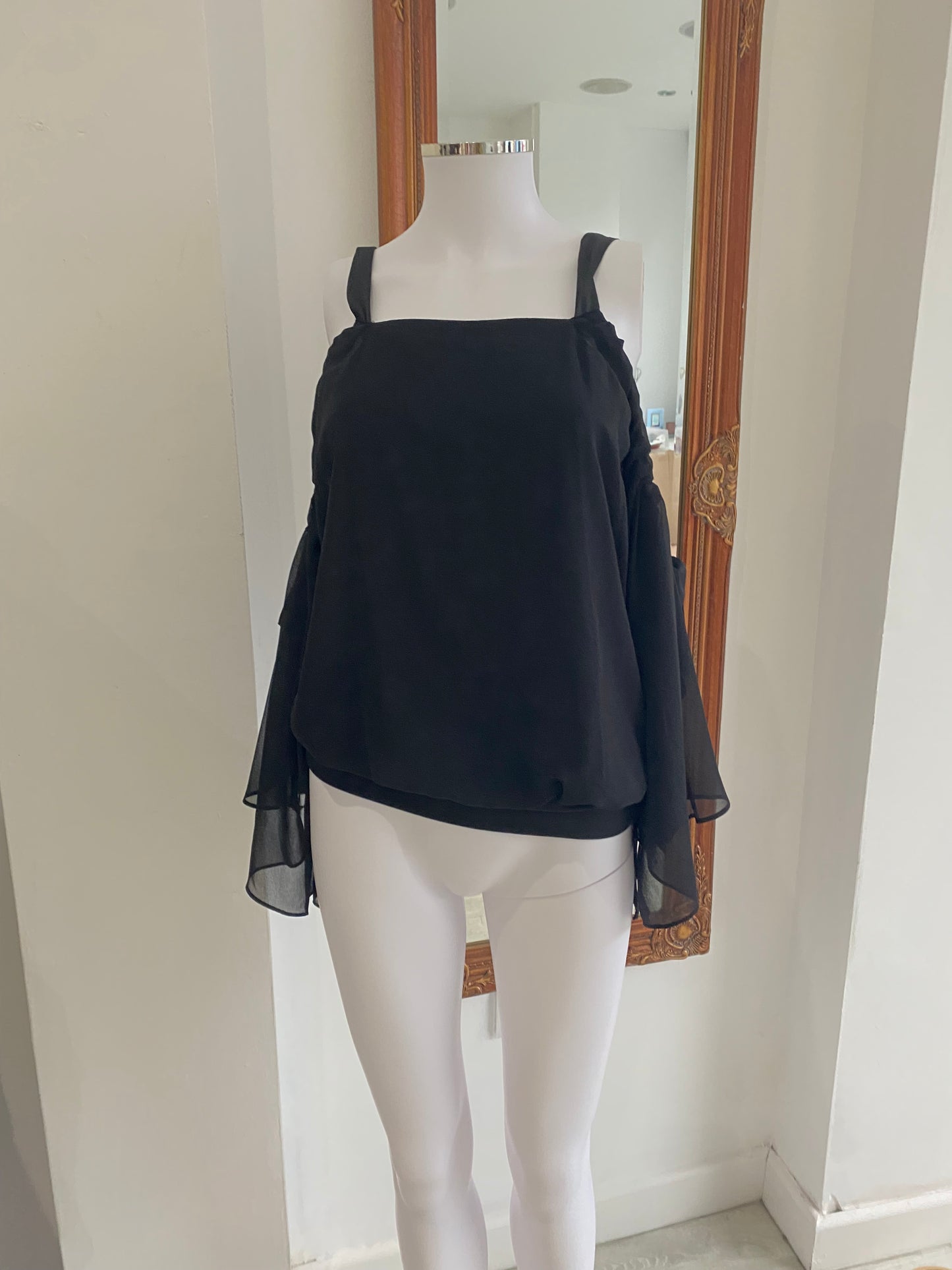 Coast Black Cold Shoulder Floaty Top Size 8