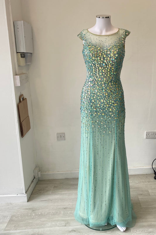 Jovani Turquoise Beaded Full Length Gown Prom Dress Size 6-8