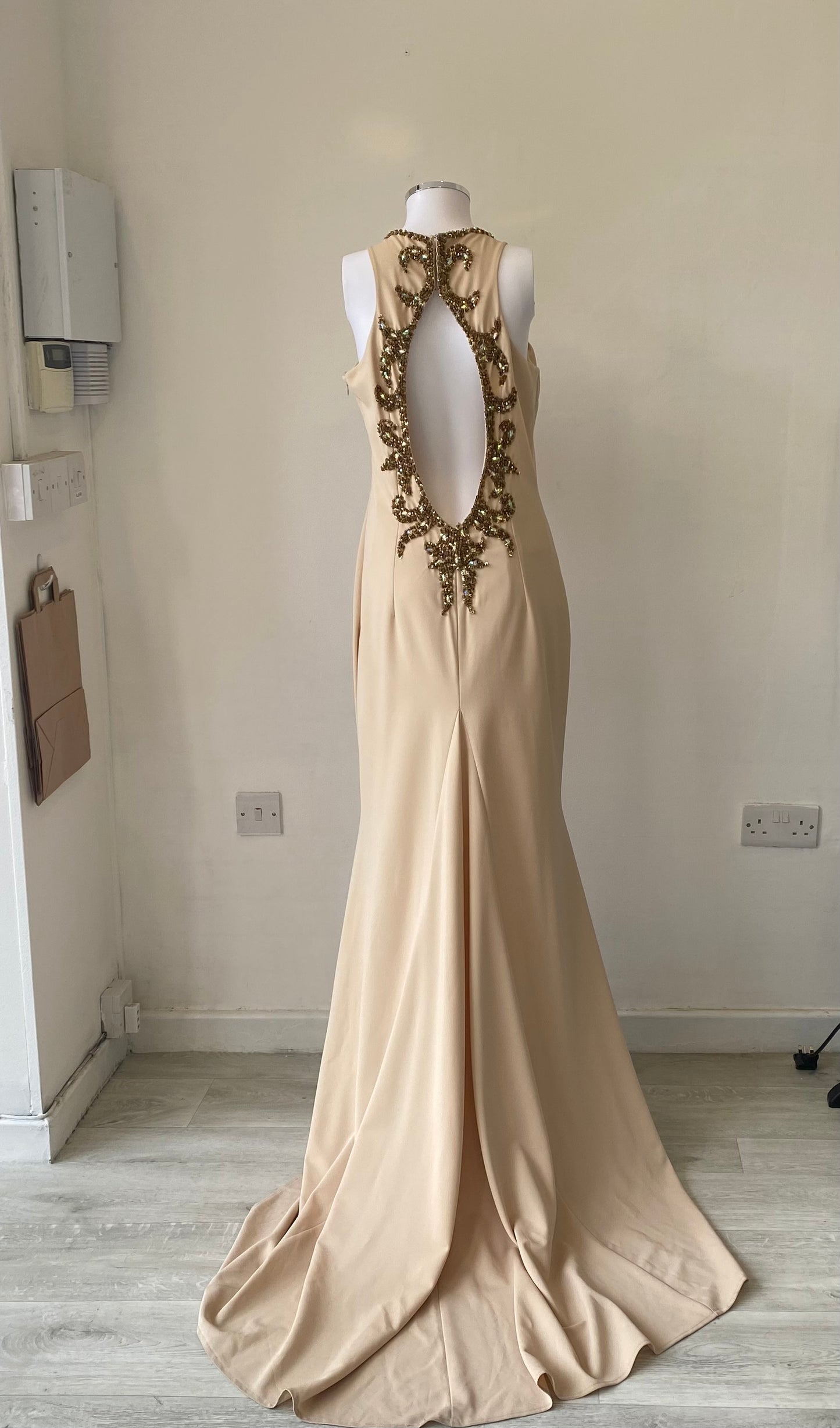 Pia Michi Beige Full Length Gown Prom Dress Size 8