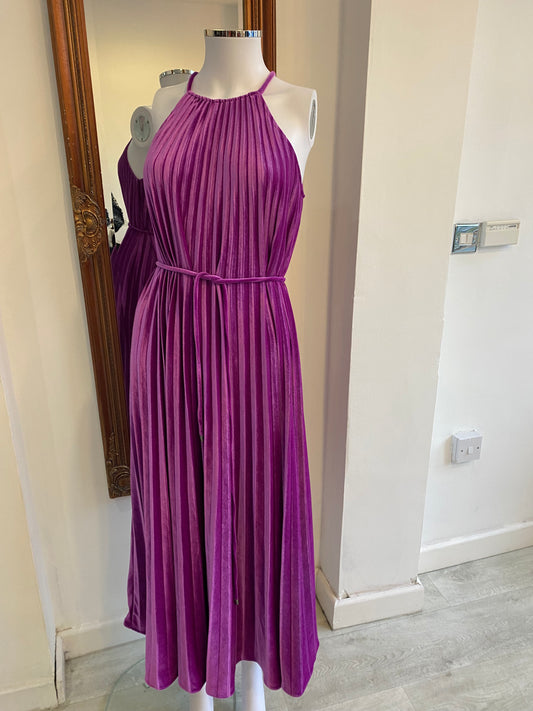 Ted Baker Kassaih Dress Purple Velvet Pleated Size 8