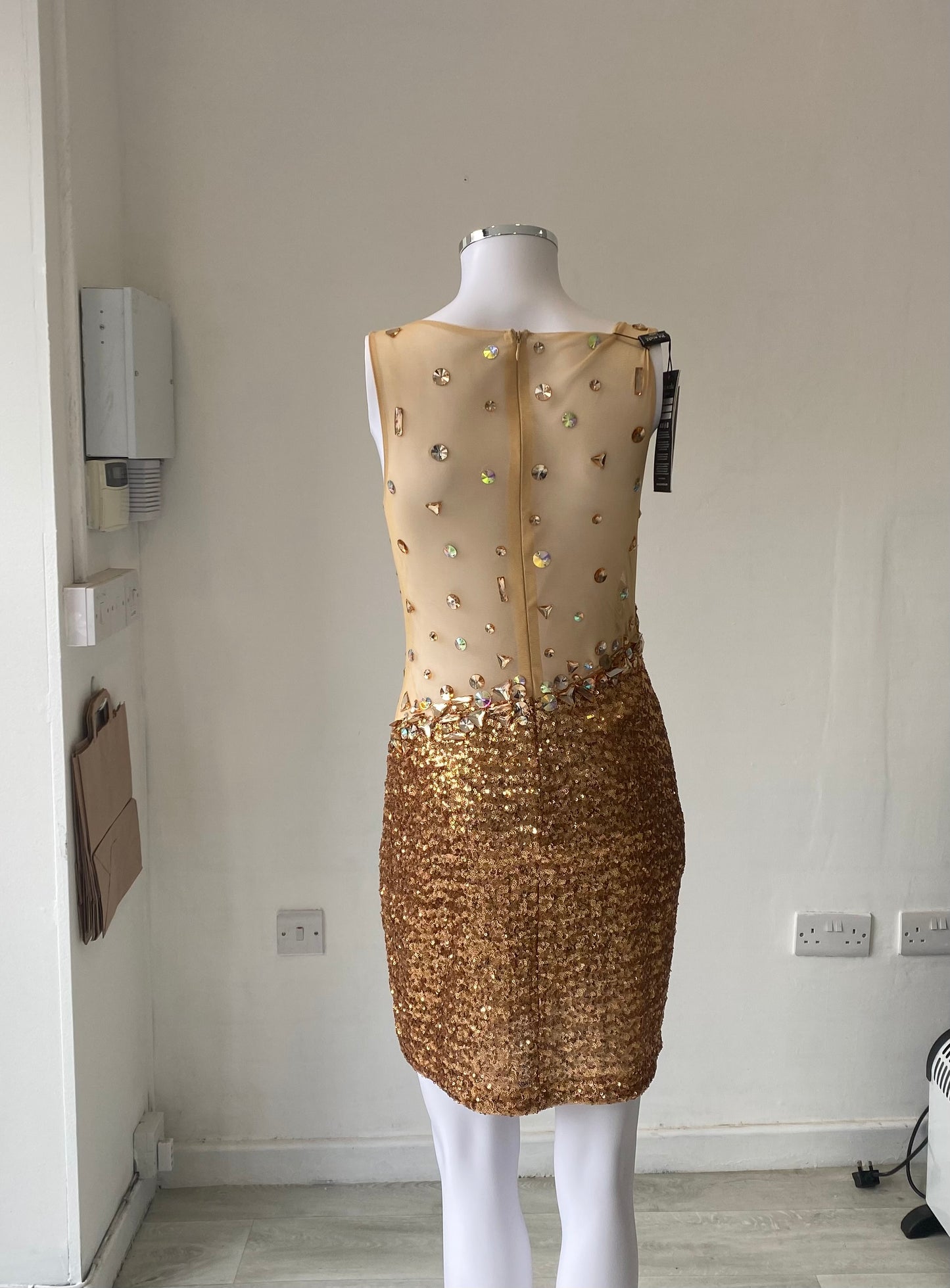Pia Michi Gold Sequin and Bead Dress Size 8