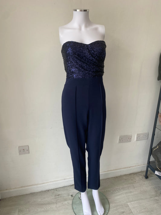 Lipsy Navy Jumpsuit with Sequin Top Size 8