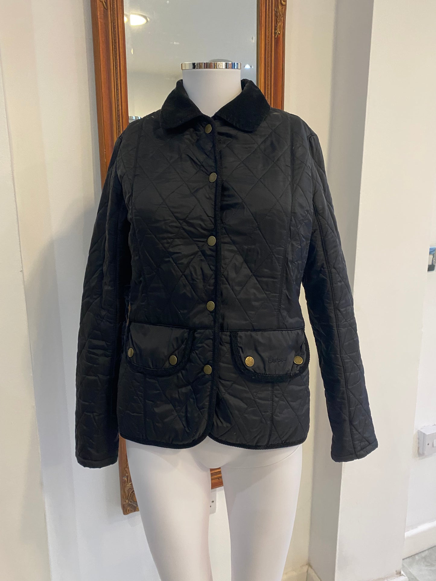 Barbour Black Quilted Jacket with Fur Lining Size 8