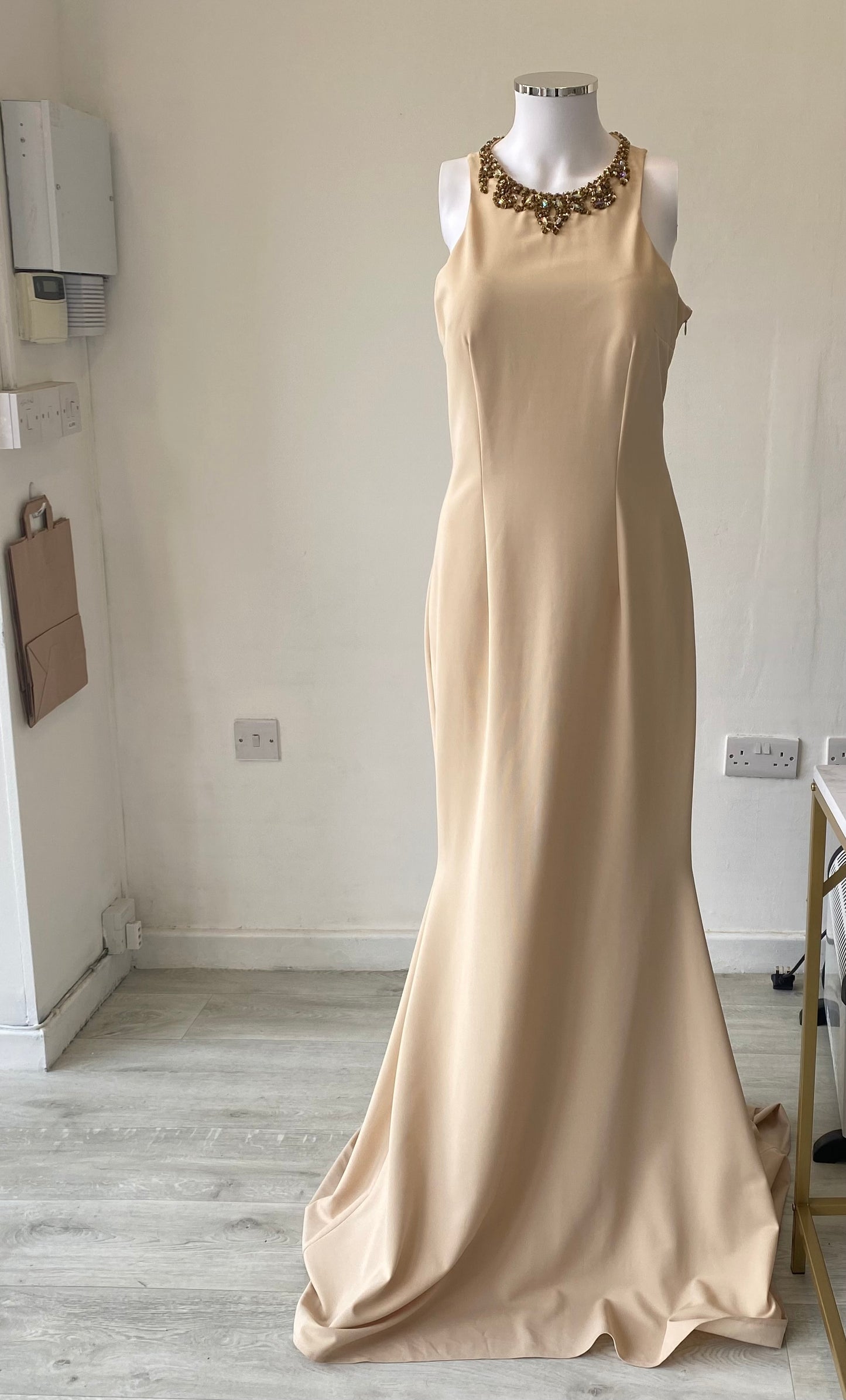 Pia Michi Beige Full Length Gown Prom Dress Size 8