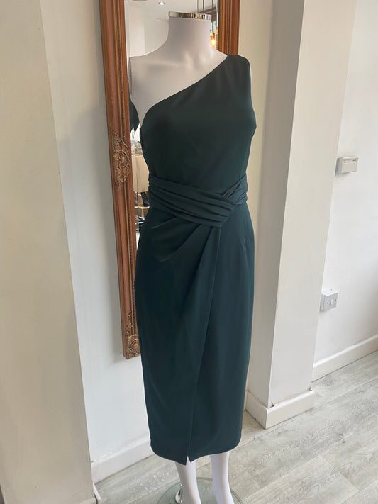 Ted Baker Forest Green One Shoulder Dress Size 6 With Tags