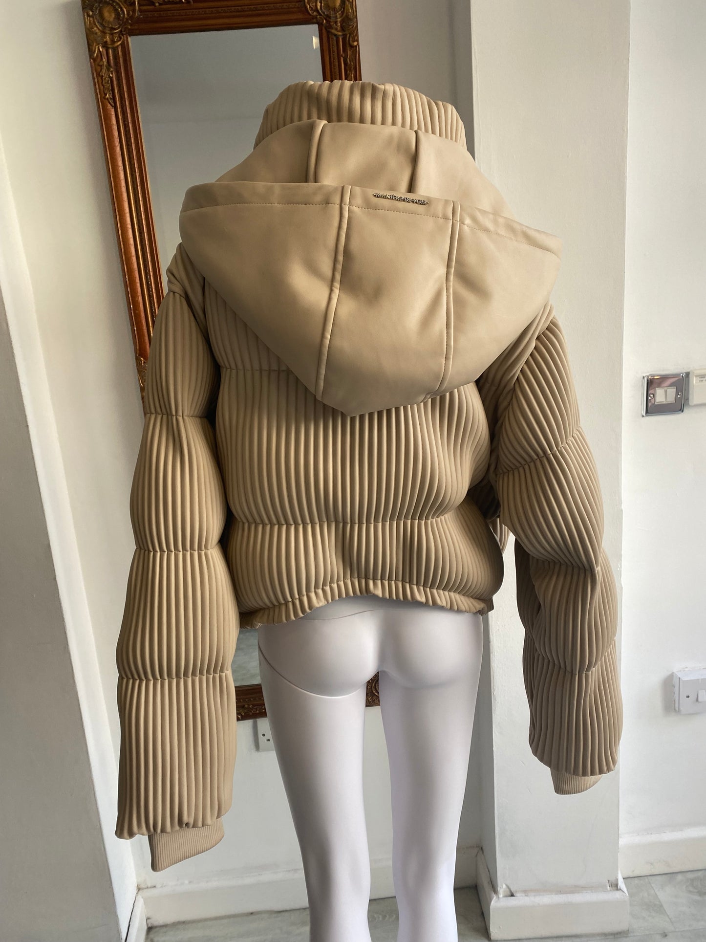 Maniere De Voir Beige Faux Leather Coat Size 14