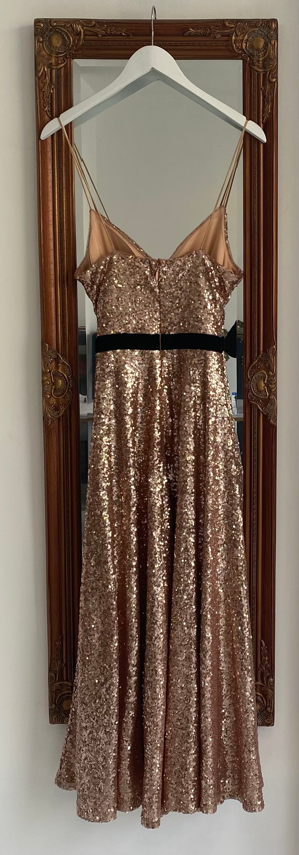 Forever Unique Gold Sequin Dress with Velvet Belt Size 10