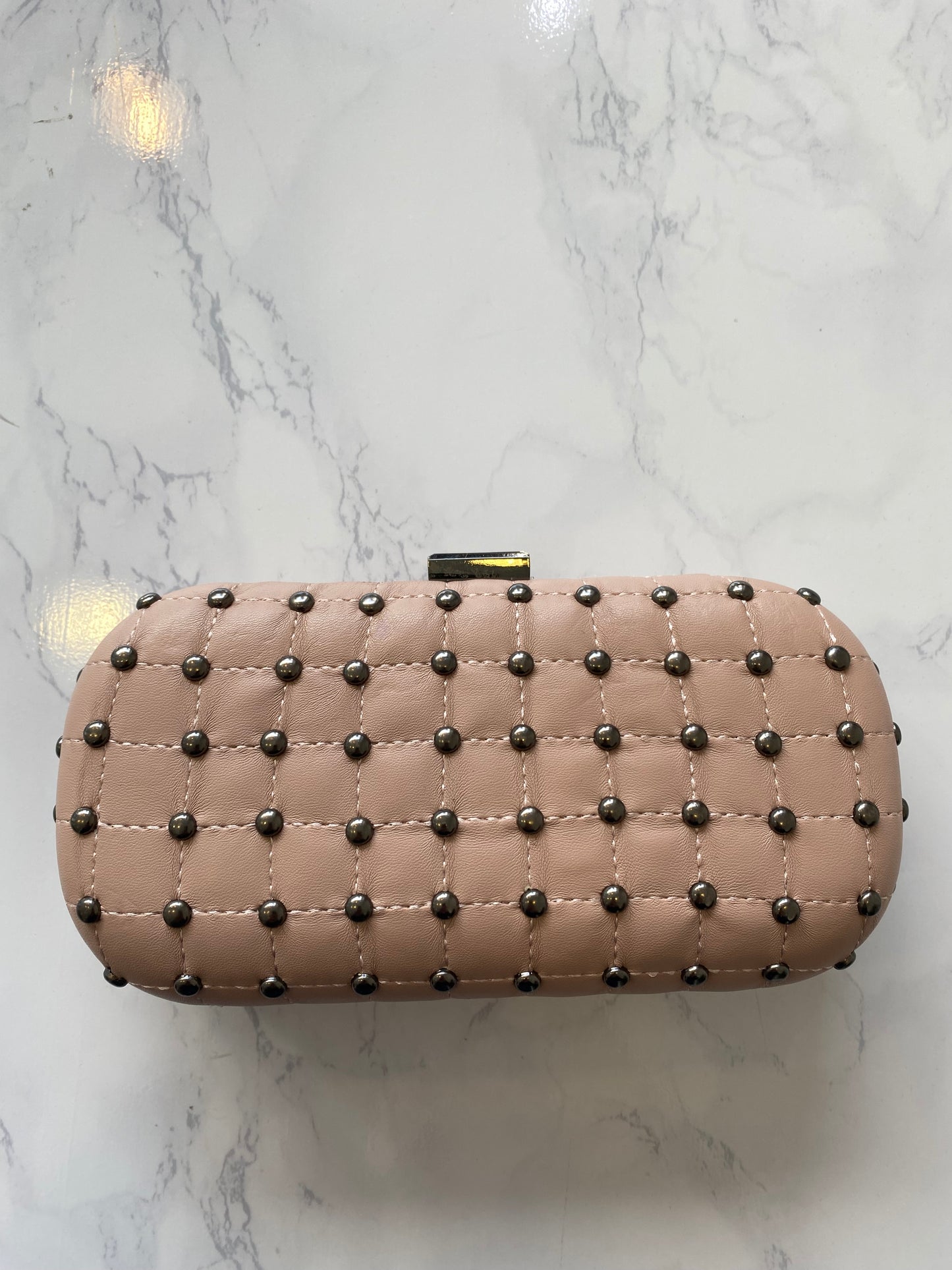 Malissa Collection Faux Leather Studded Light Pink Clutch Bag