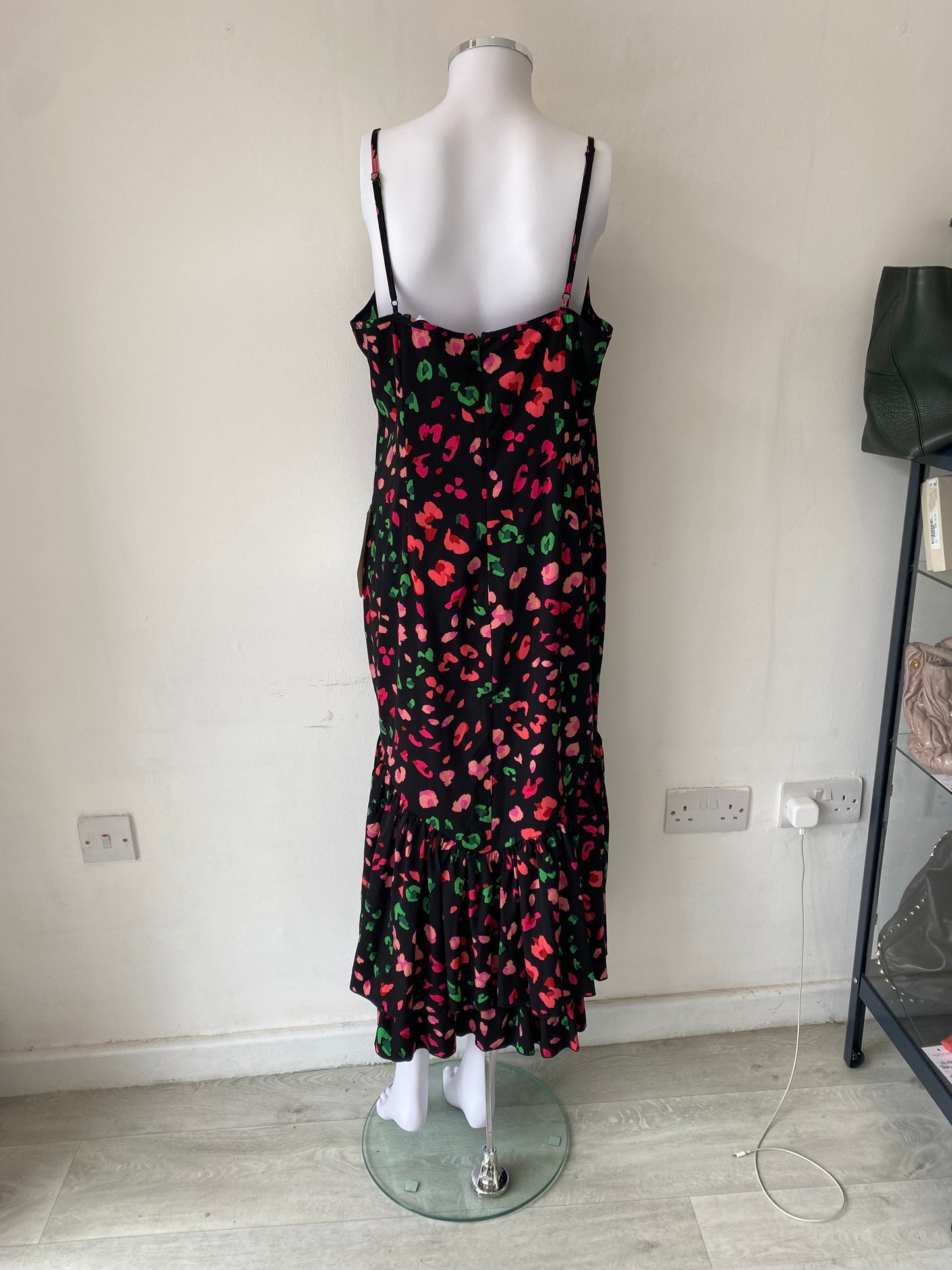 Never Fully Dressed Black Dress With Pink and Green Leopard Print Size 16