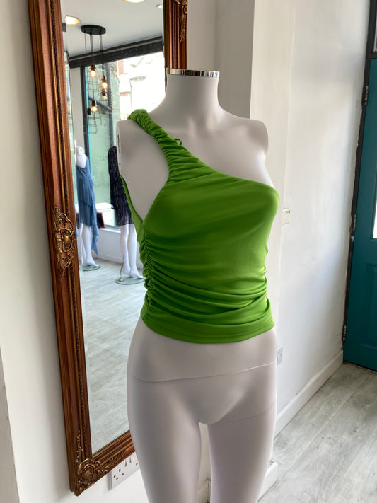 Zara Green Cropped One Shoulder Top Size 6-8
