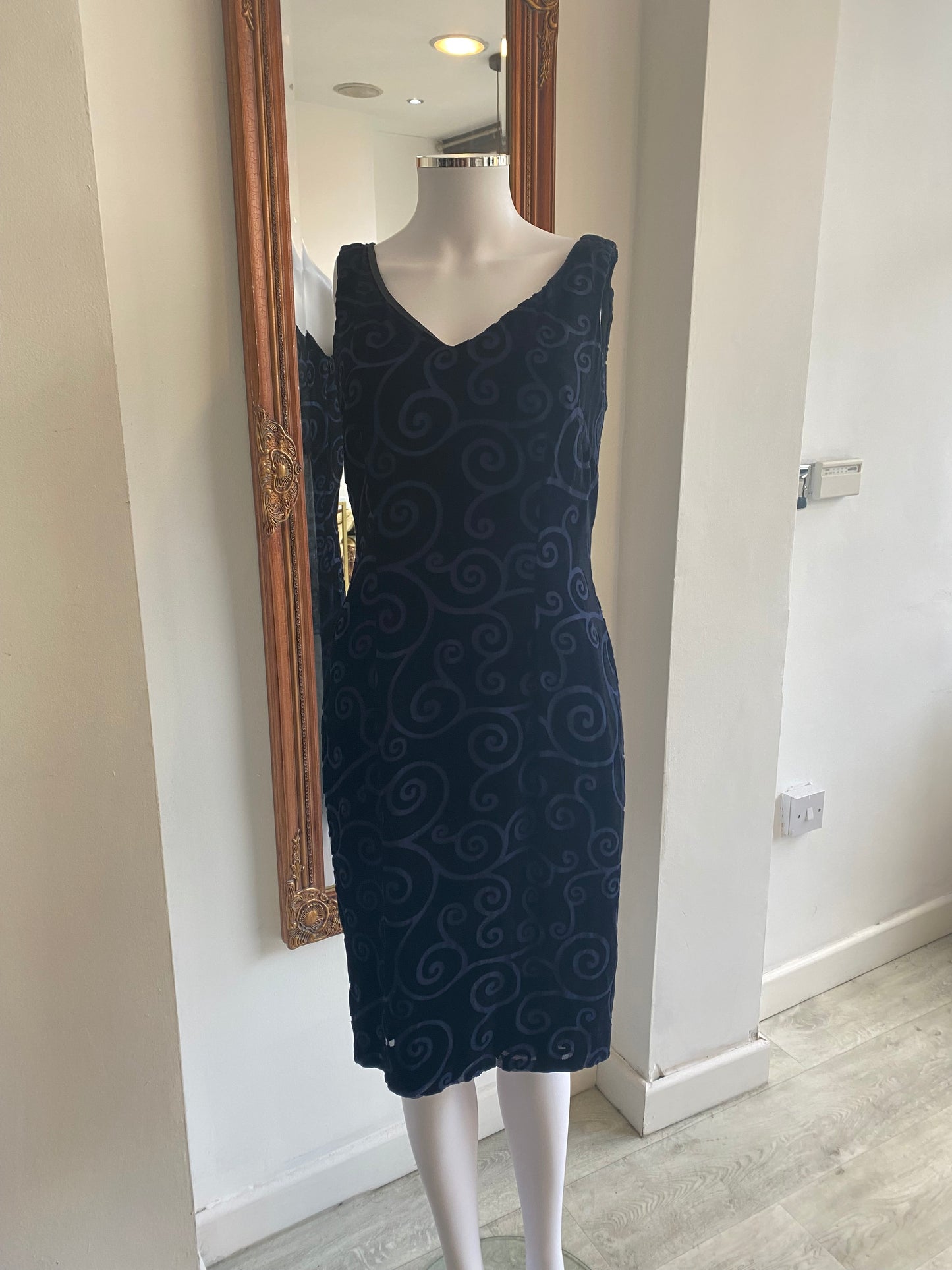 Grace Collection Dark Blue Velvet Swirl Design Dress and Jacket Set Size 10