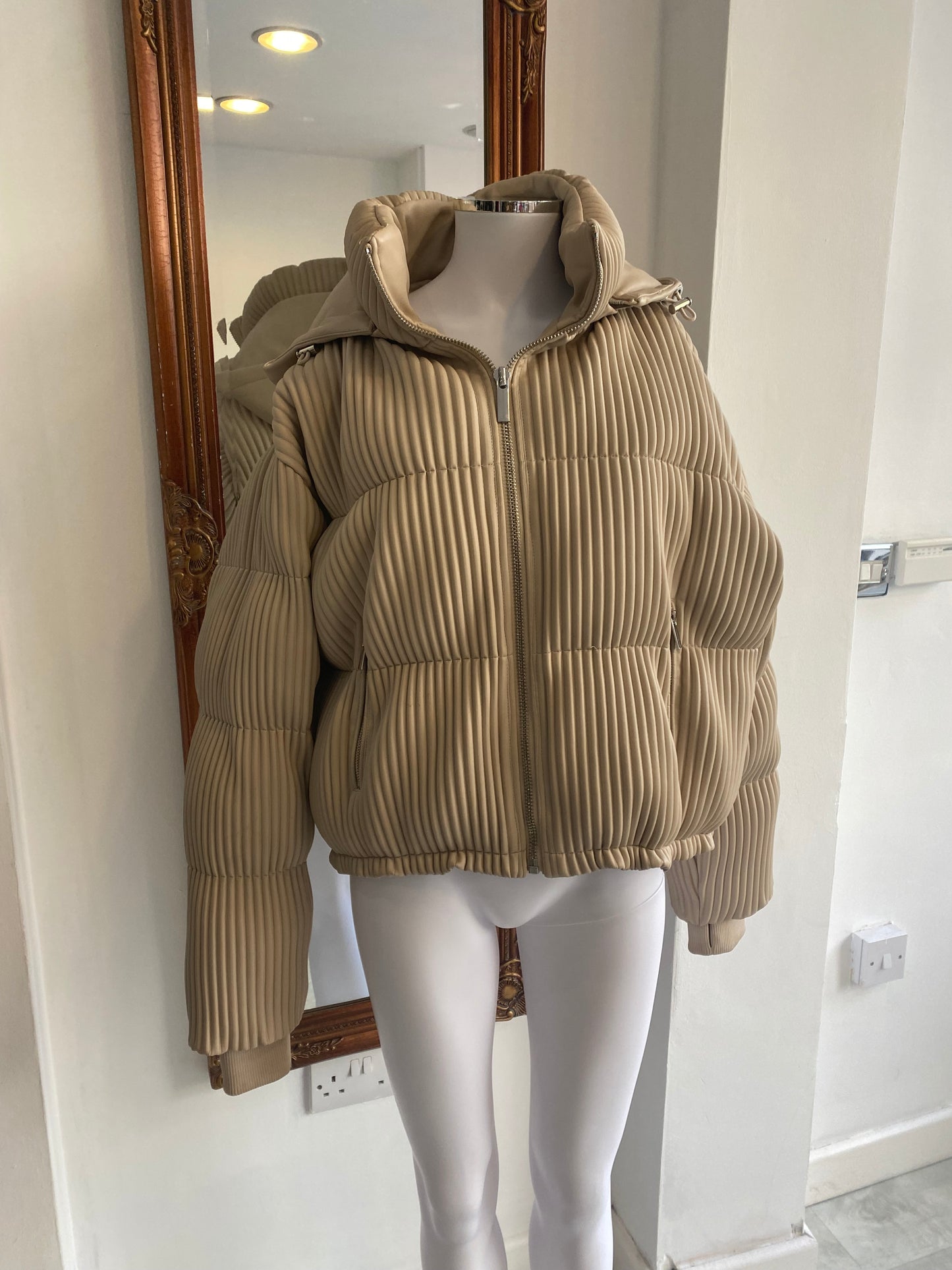 Maniere De Voir Beige Faux Leather Coat Size 14