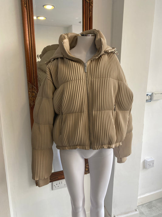 Maniere De Voir Beige Faux Leather Coat Size 14