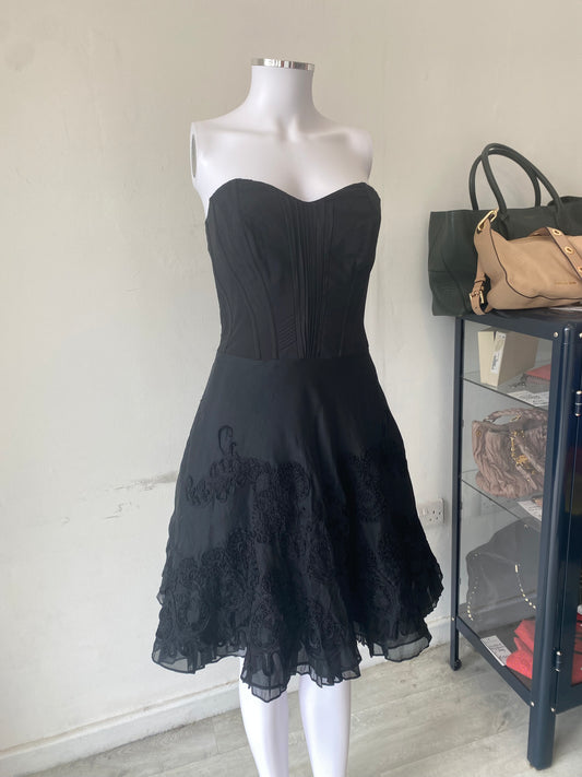 Karen Millen Black Strapless Dress with Full Skirt Size 6-8