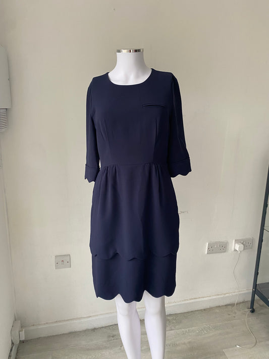 Whistles Navy Dress with Scalloped Edges Size 8