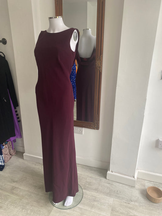 Monsoon Cowl Back Dress Maroon Size 10