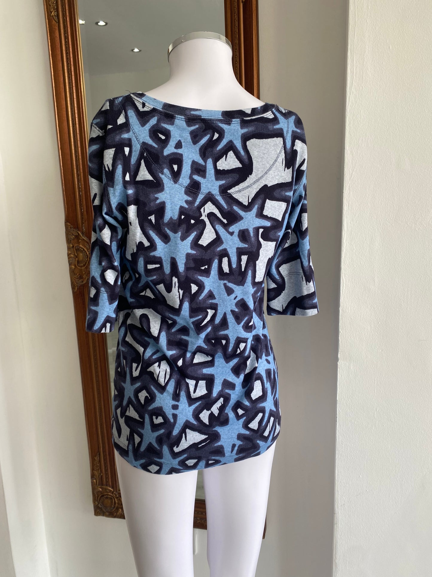 Marc Cain Blue Patterned Top Size 10