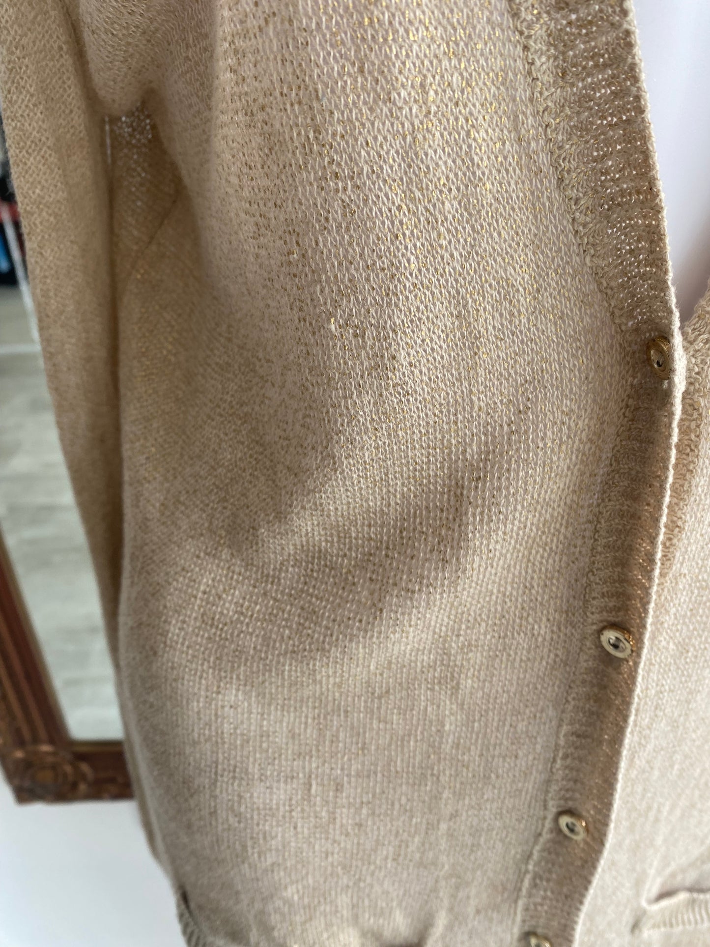 Reiss Beige Cardigan with Gold Threads Size Medium 12