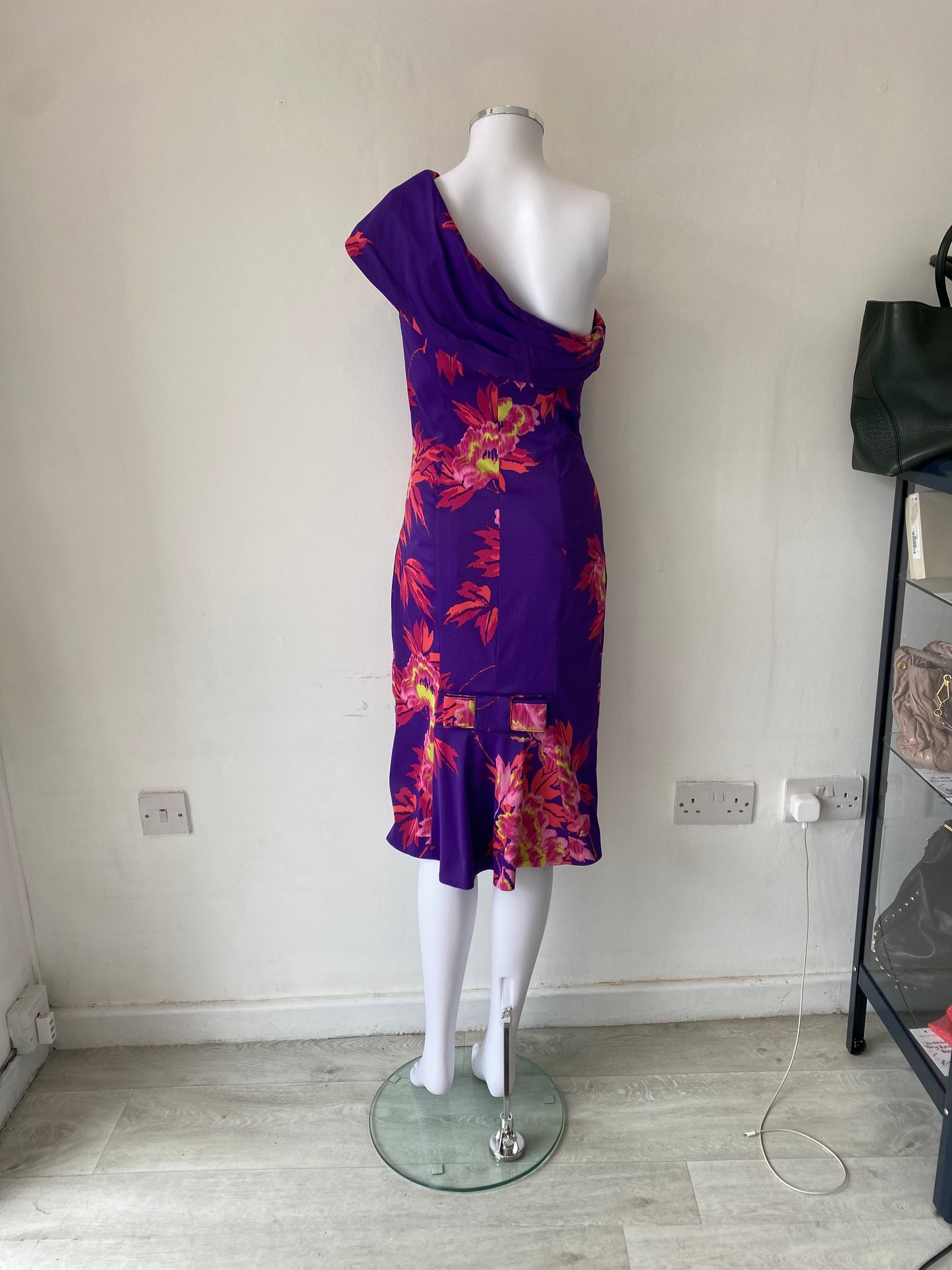 Karen Millen Purple Silk Feel Off Shoulder Dress Size 8-10