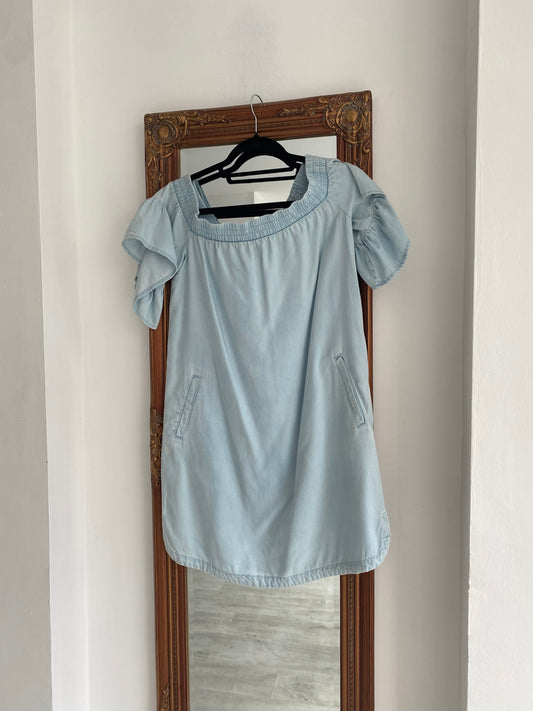 All Saints Denim Look Off Shoulder Dress Size 12-14