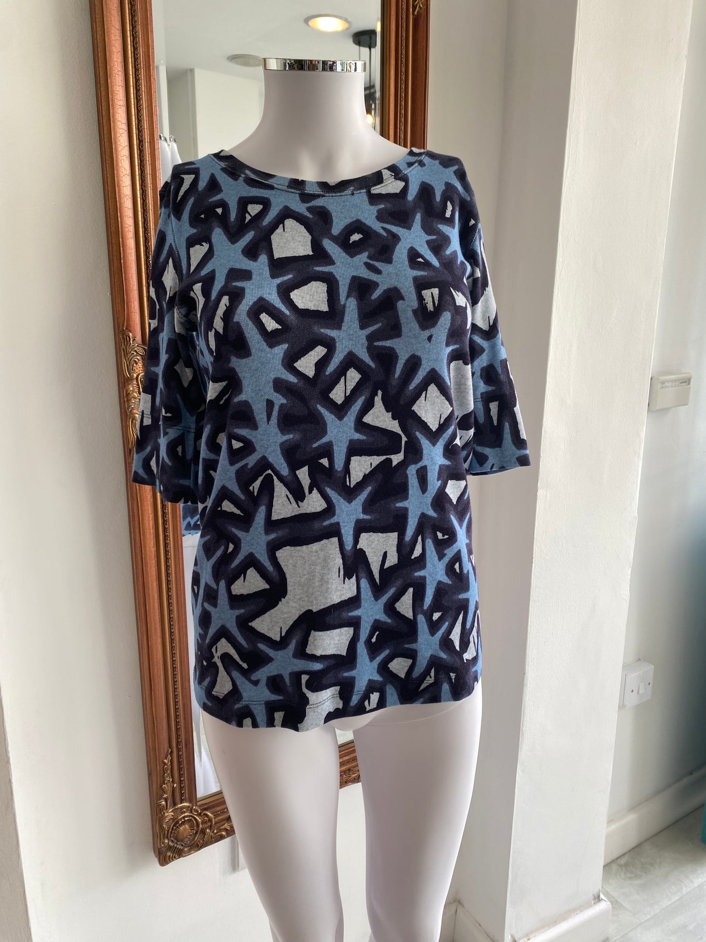 Marc Cain Blue Patterned Top Size 10