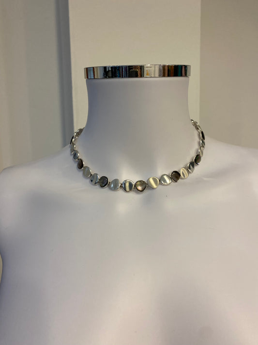 Monet Silver Grey Disc Necklace