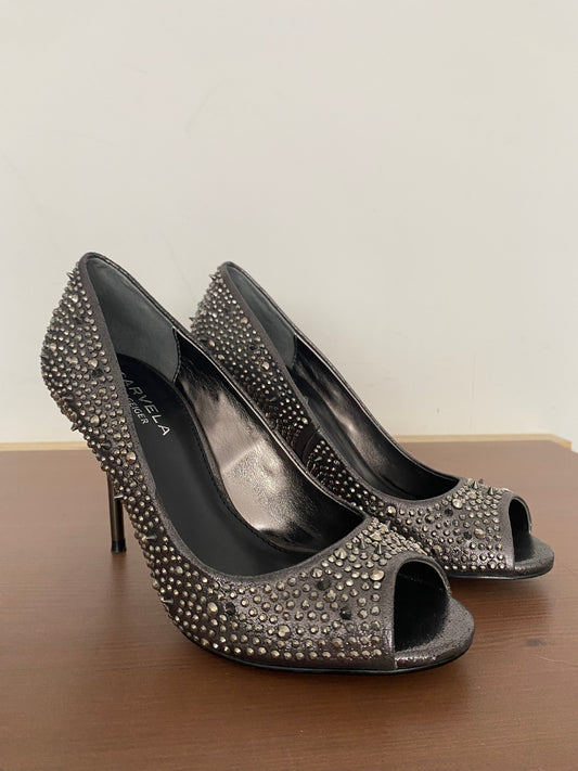 Carvela Pewter Studded Peep Toe Heels Size 3 With Box