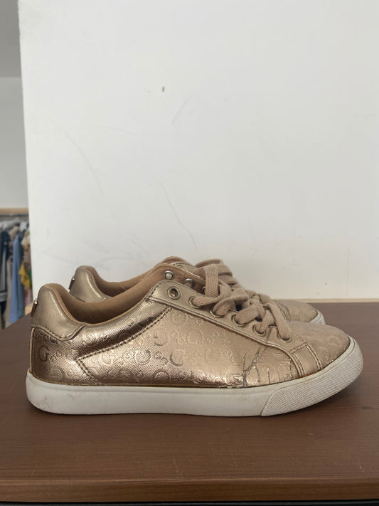 Guess Gold Monogram Trainers Size 4