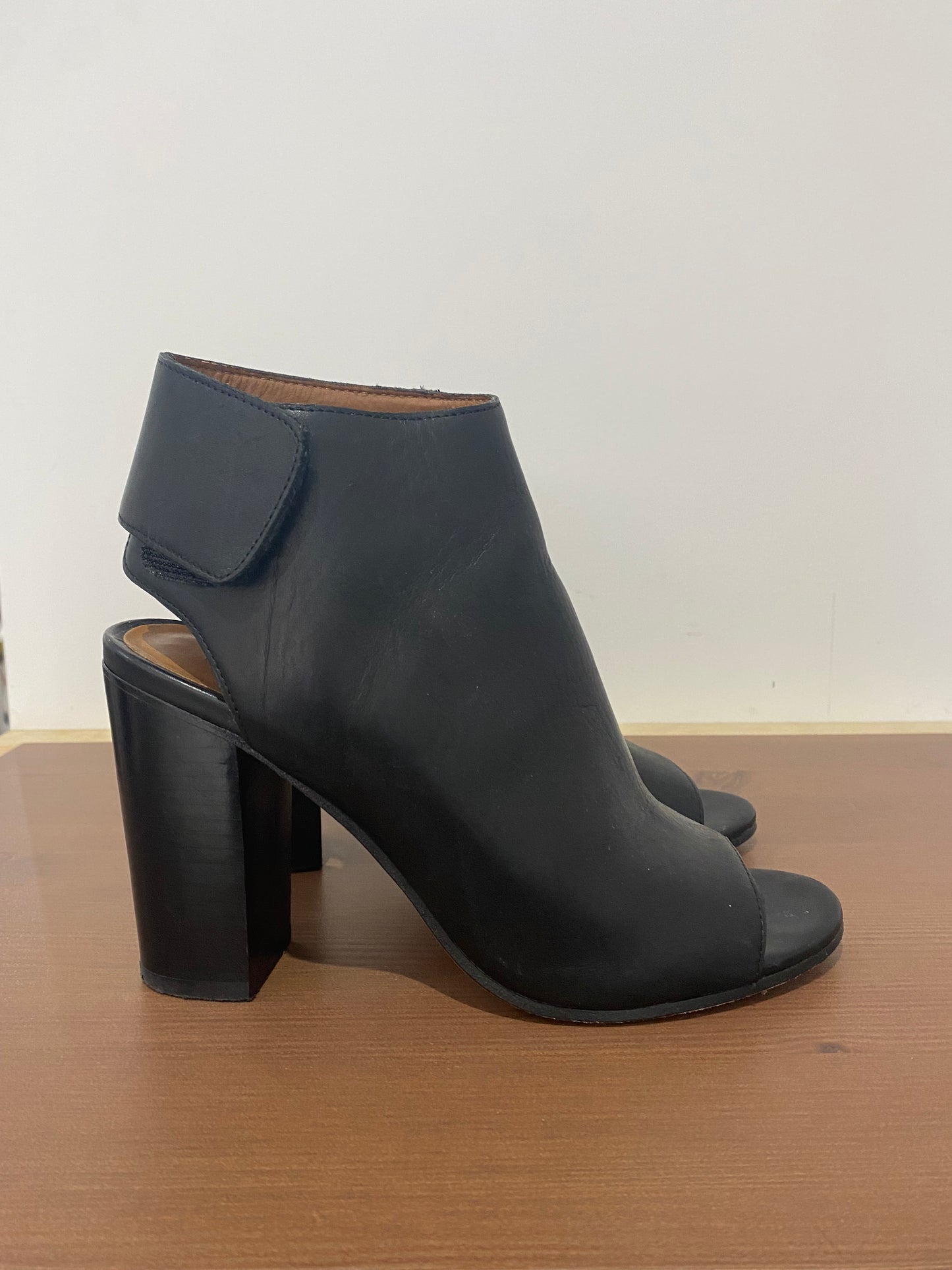 Whistles Black Leather Peep Toe Shoe Boots Size 4