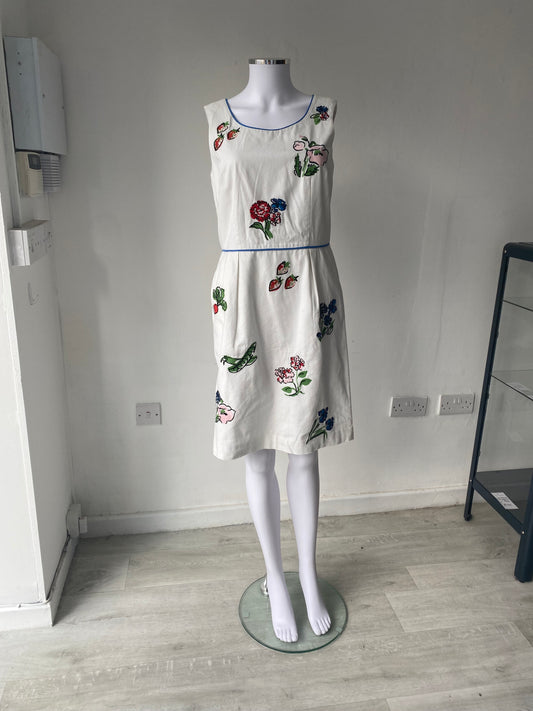 Boden White Dress with Embroidery Size 10