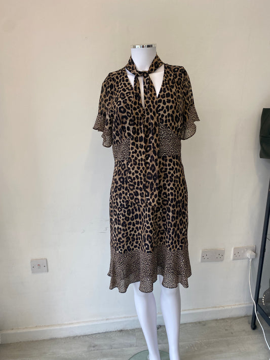 Michael Kors Leopard Print Dress with Tie Size Medium 12 New with Tags