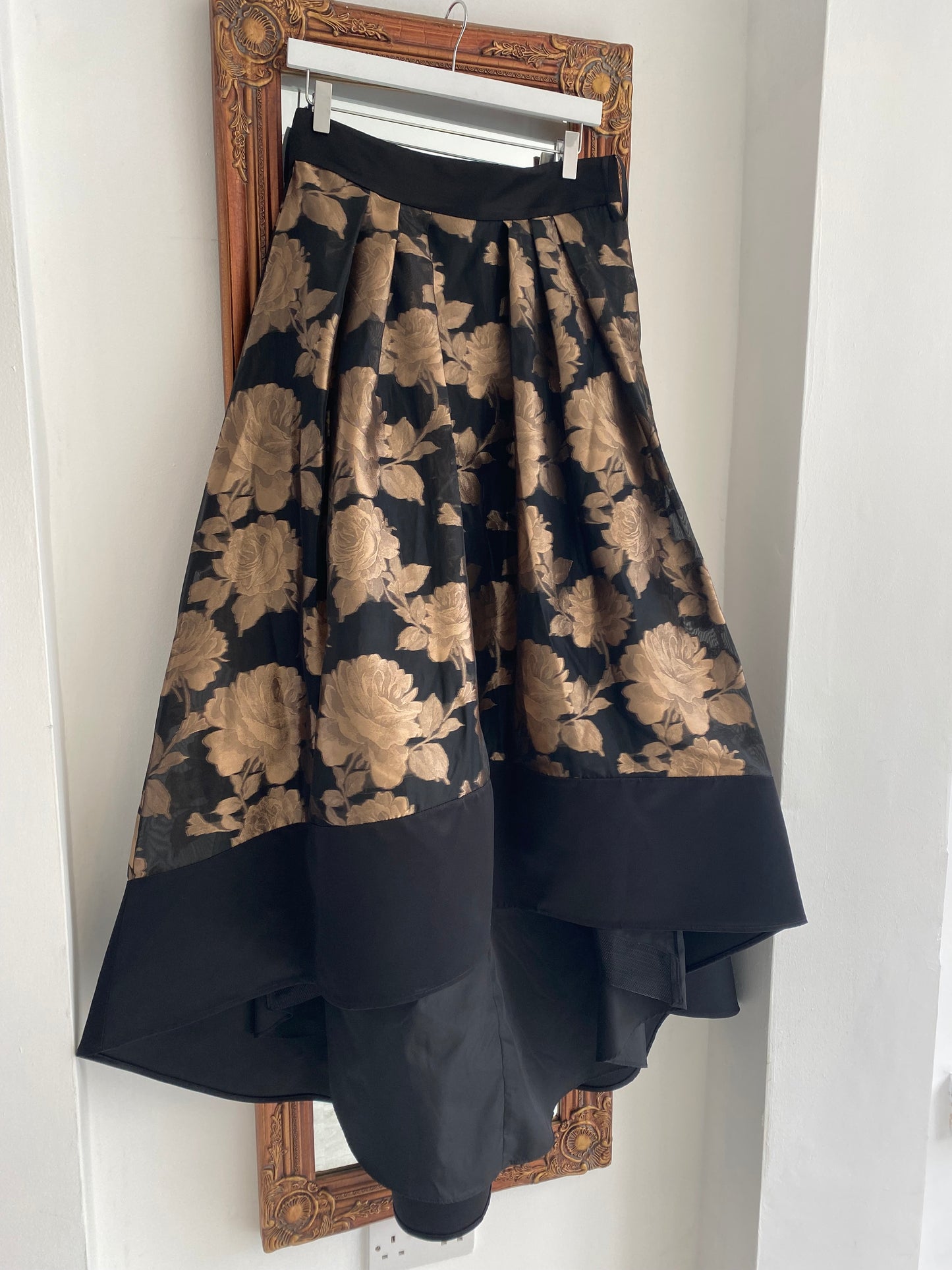 Coast Black Flared Skirt with Gold Floral Print Size 14