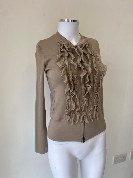 Marc Cain Ruffle Zip Up Top Size 8