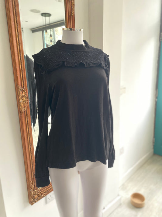 Whistles Black Broderie Anglaise Sweatshirt Size Medium 12