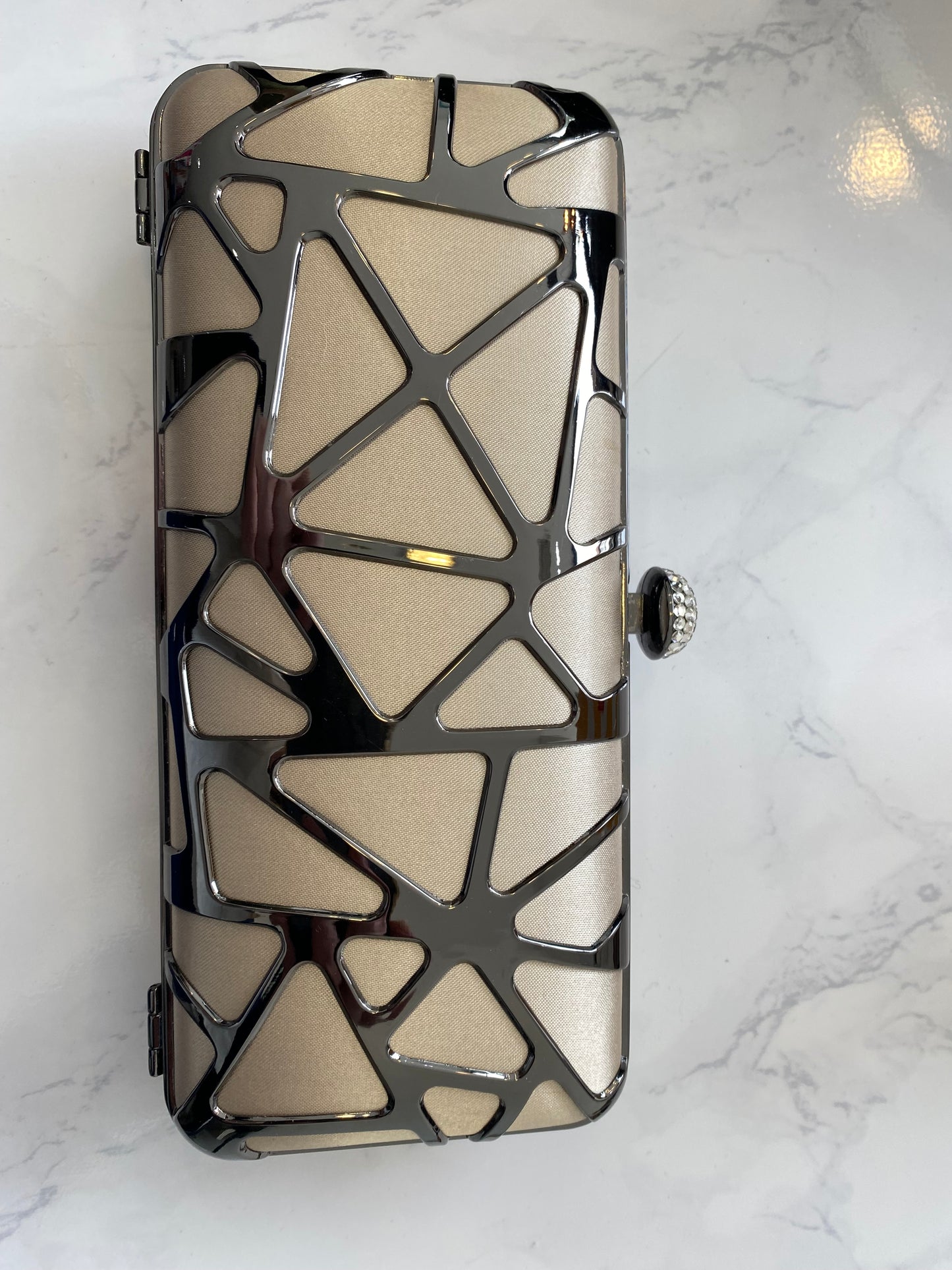 Olga Berg Metal Clutch Bag with Diamante Clasp