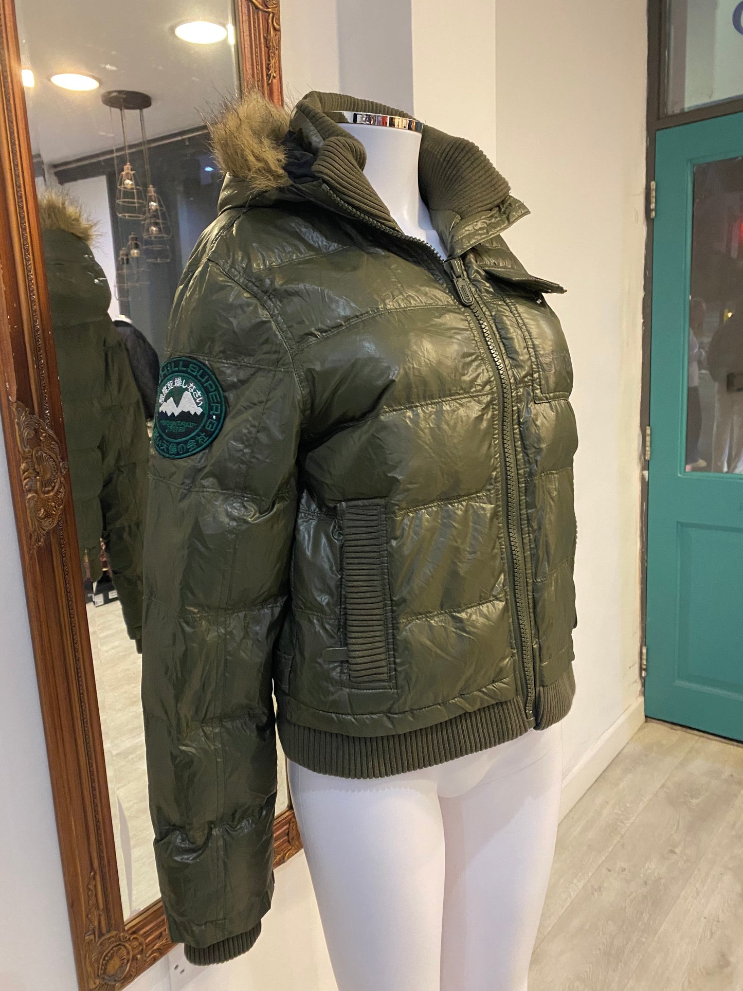 Superdry Olive Green Puffa Coat Size Small 8