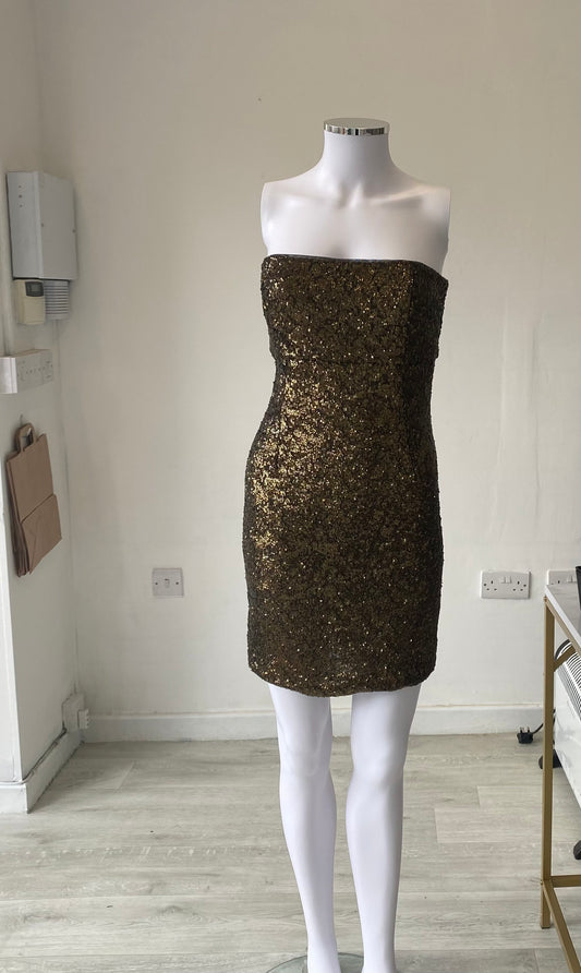 Alice and Olivia Bronze Sequin Strapless Dress Size 8