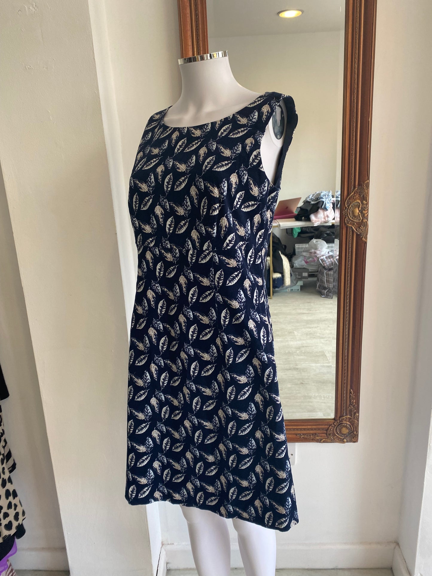 Laura Ashley Blue Leaf Print Corduroy Dress Size 10