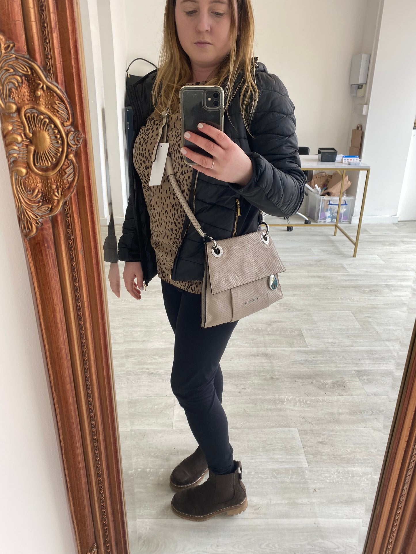 Karen Millen Crossbody Leather Handbag Beige