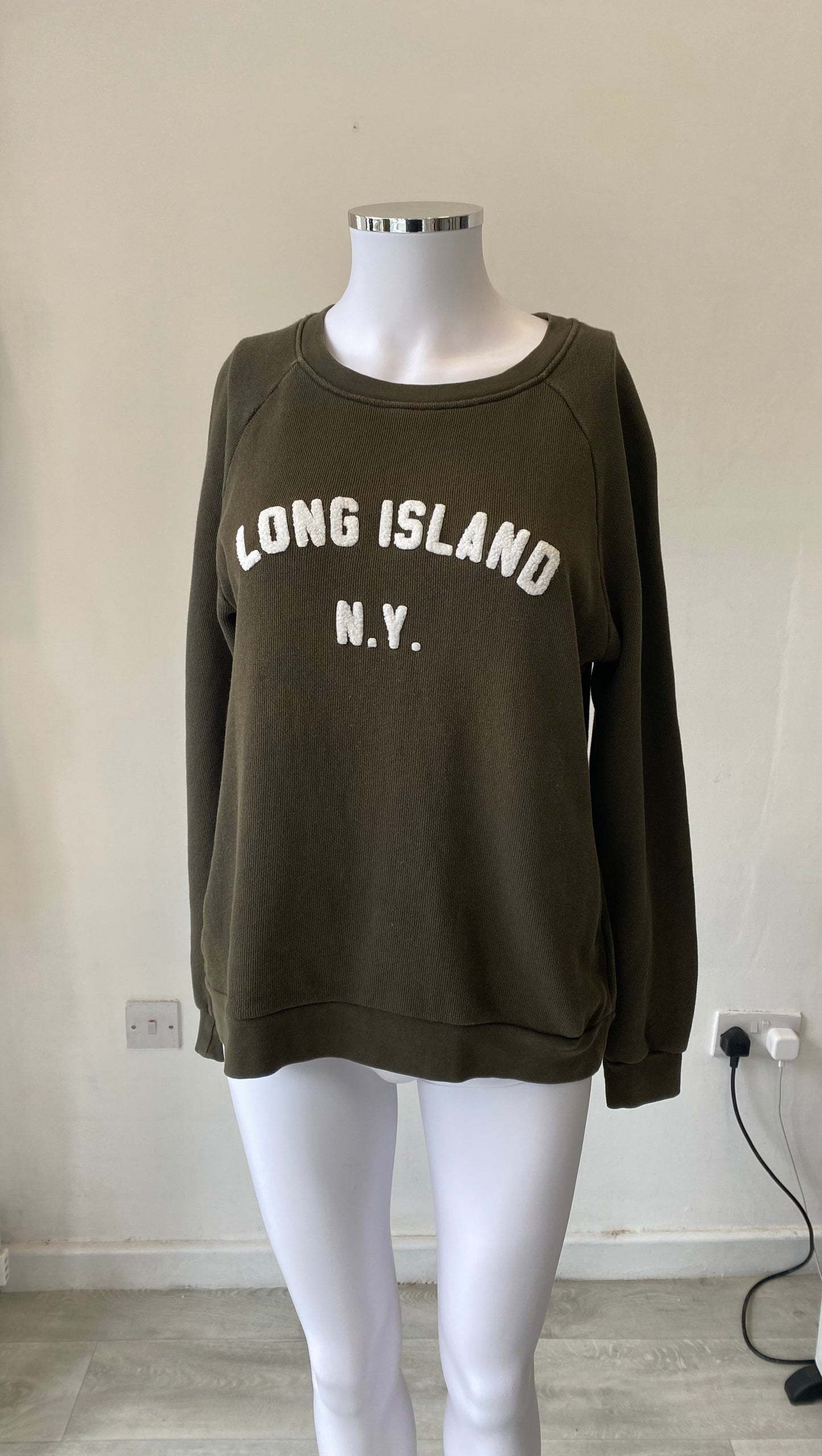Whistles Khaki Slogan Sweatshirt Long Island Size 8-10