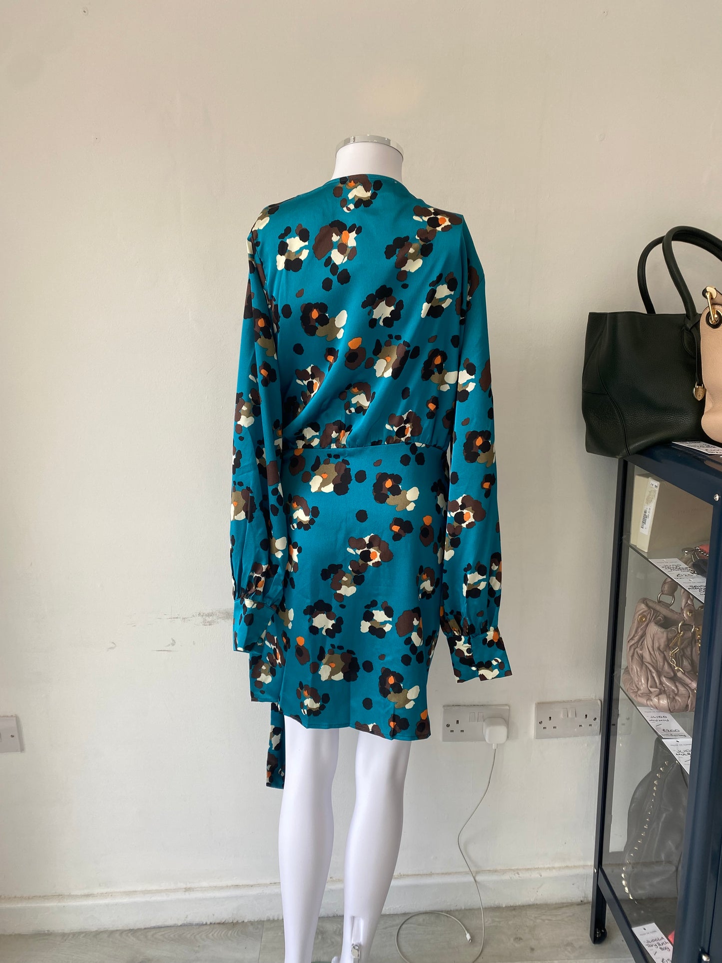 Never Fully Dressed Blue Leopard Print Wrap Dress Size 16