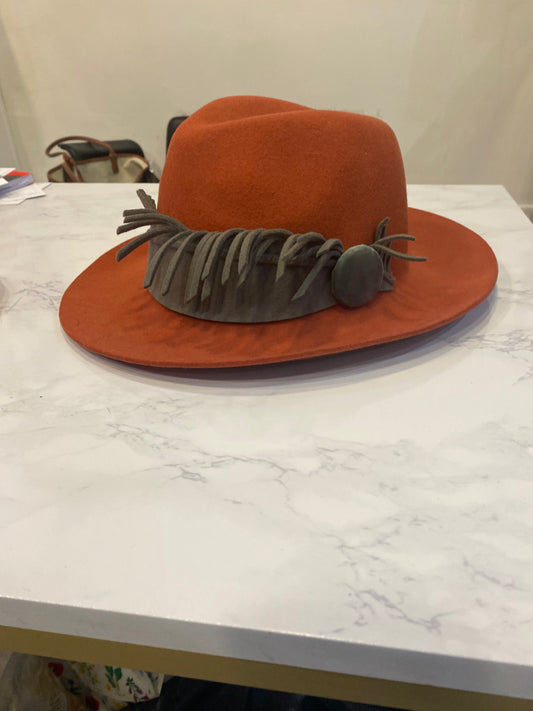 Powder Orange and Grey Tassle Detail Hat