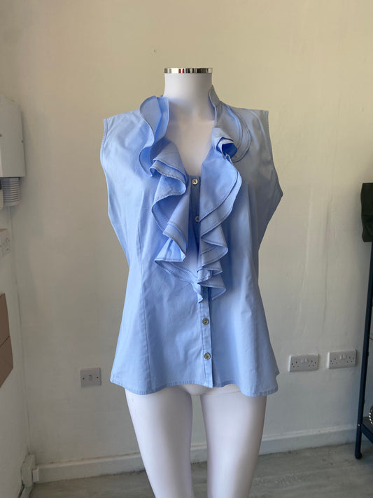 The Shirt Company Blue Ruffle Sleeveless Shirt Size 12-14