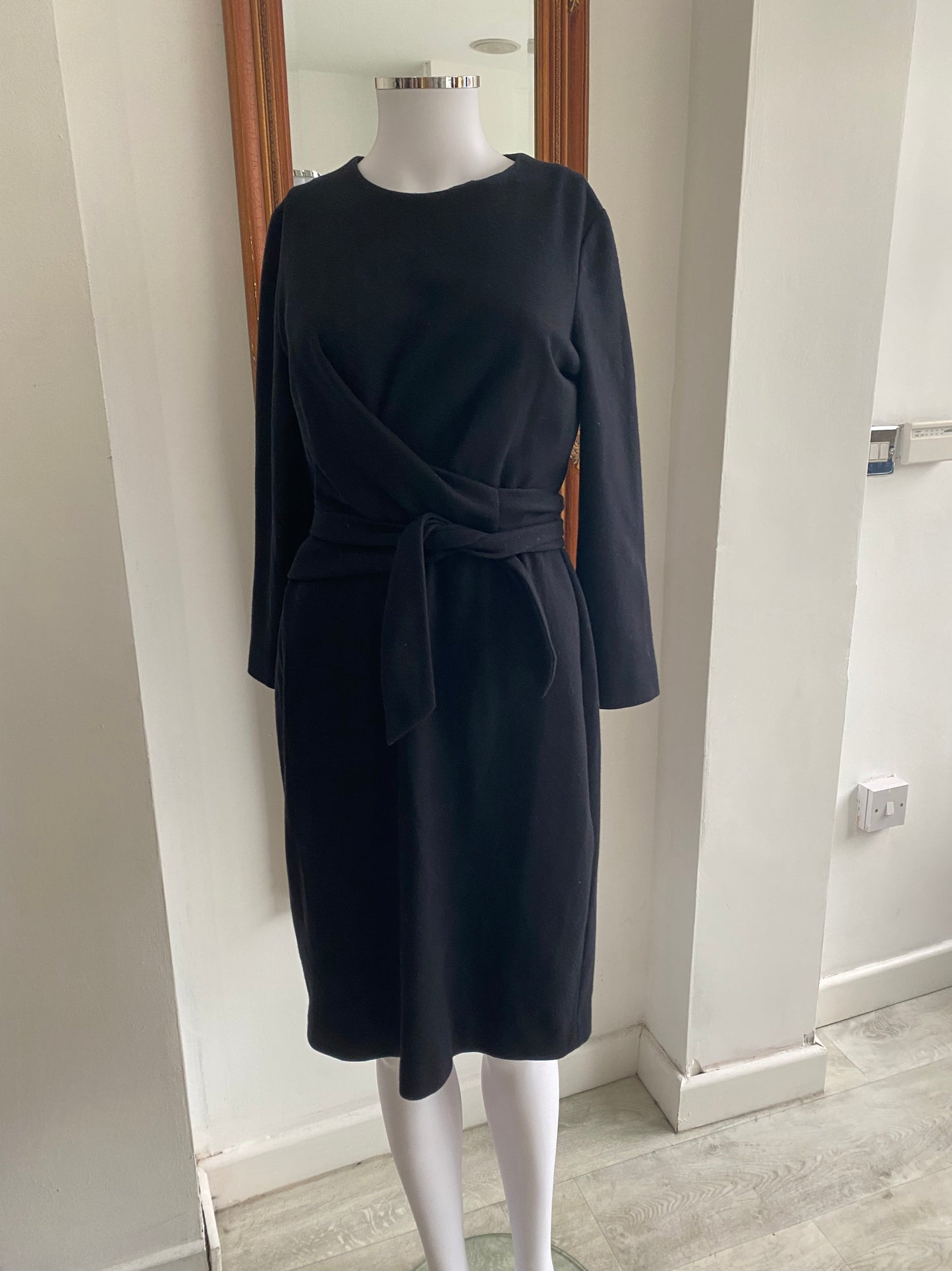 Hobbs Black Felt Dress with Tie Belt Size 12