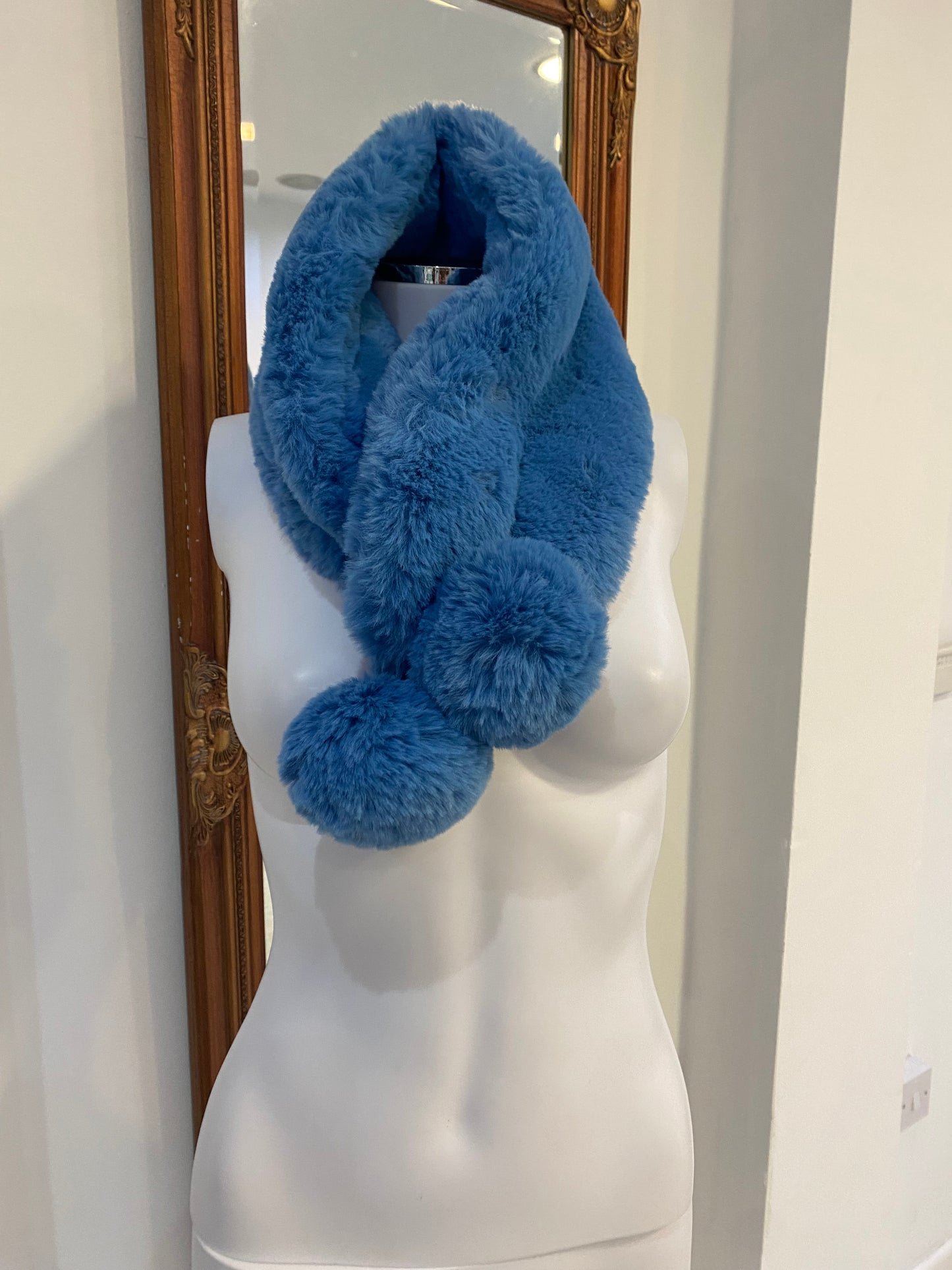 Ted Baker Blue Faux Fur Scarf with Bobbles